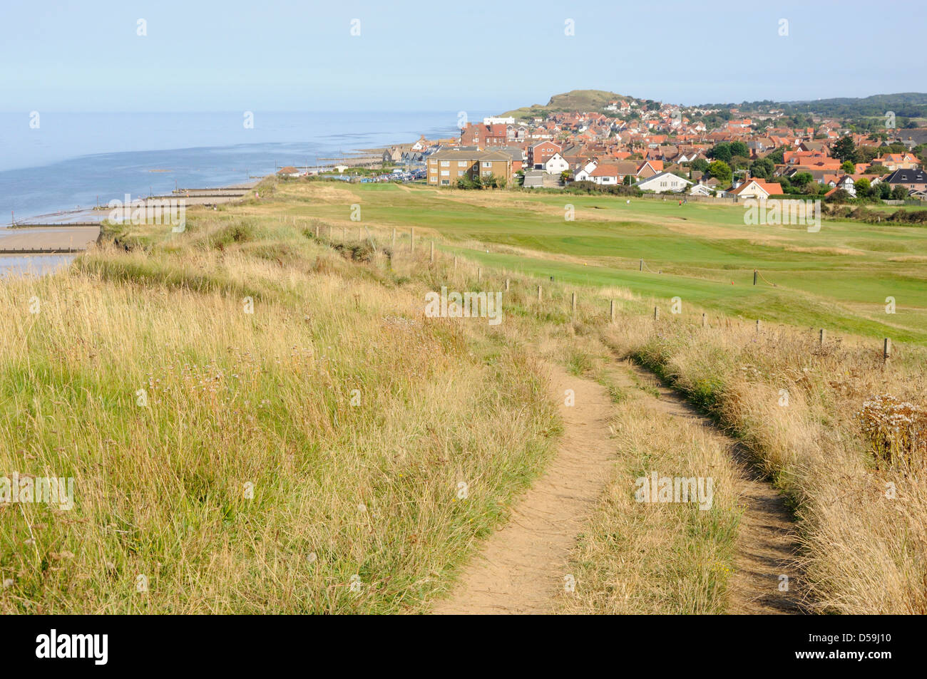 Looking east along the top of the cliffs towards the town of Sheringham