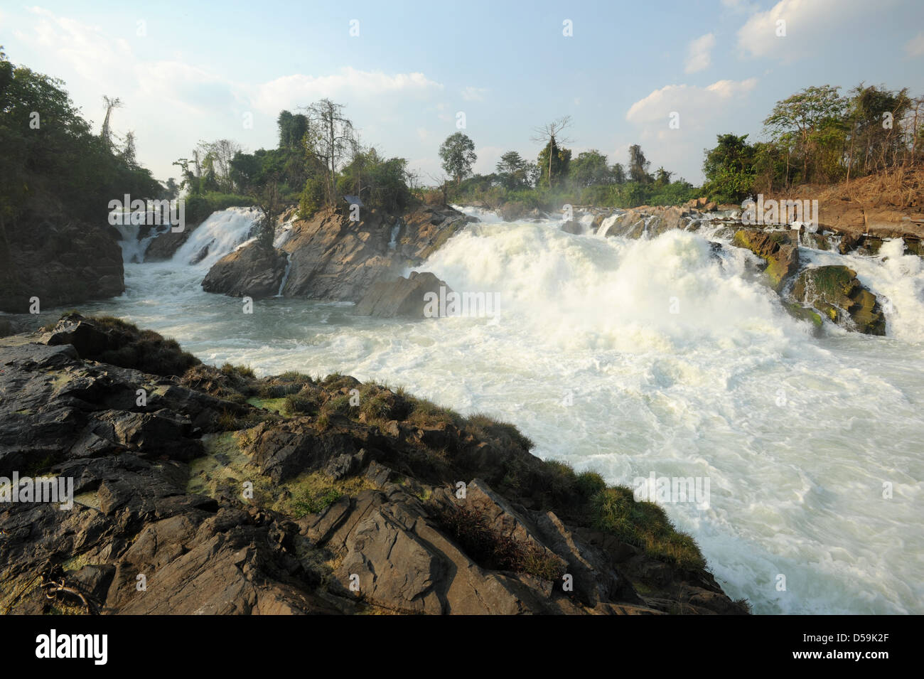 waterfall of Khone Phapheng on four thousand islands on Laos Stock Photo