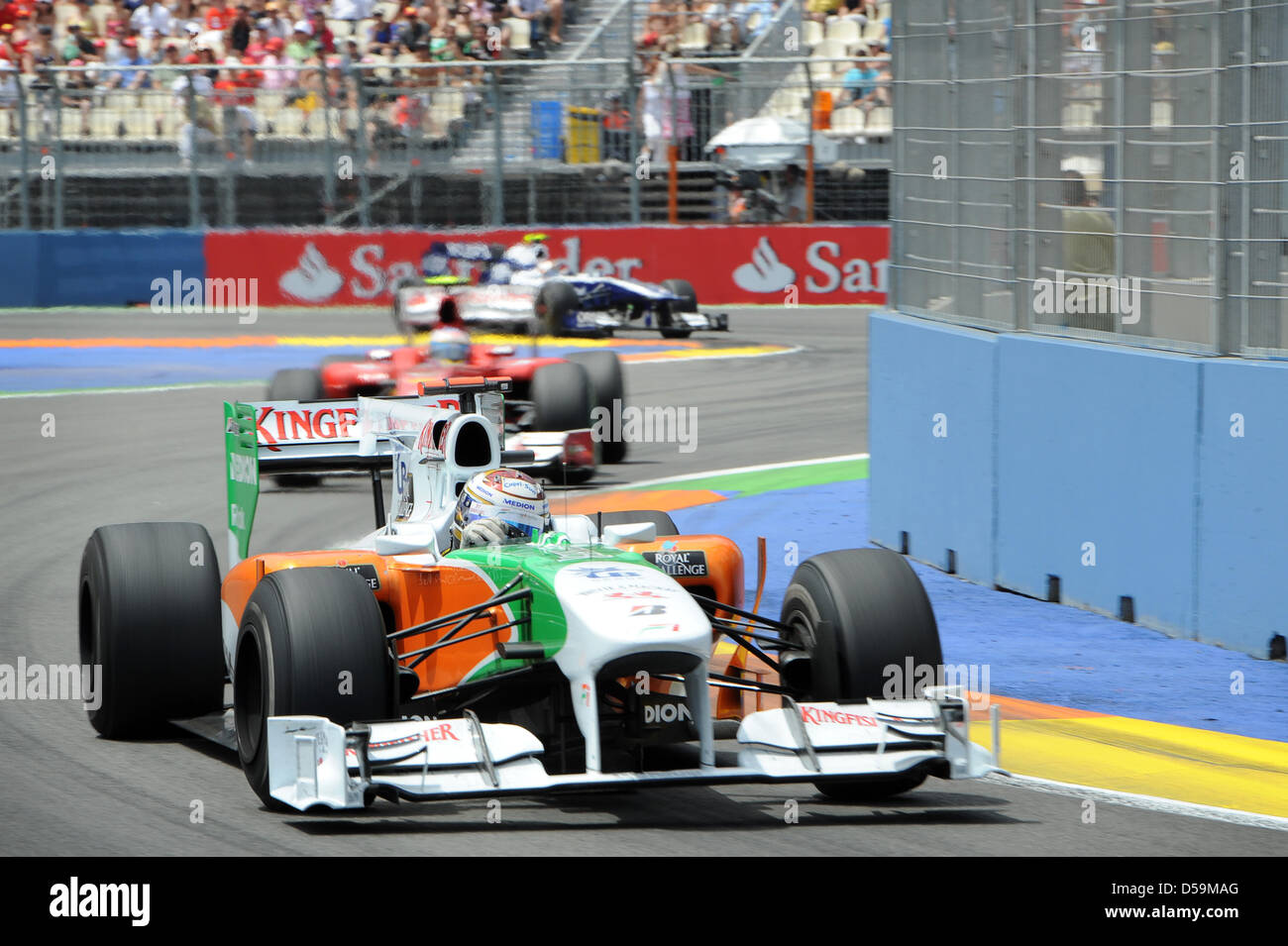 German driver Adrian Sutil of Force India at the street circuit of Valencia, Spain, 27 June 2010. The 2010 Formula 1 Grand Prix of Europe was held on 27 June. Photo: David Ebener Stock Photo