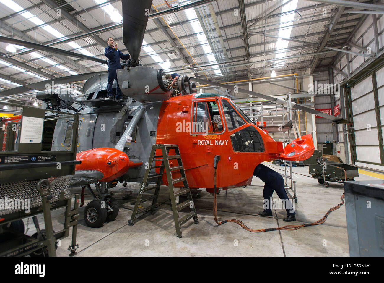 Sea King search and rescue helicopter pictured at RNAS Culdrose, in Cornwall, UK Stock Photo