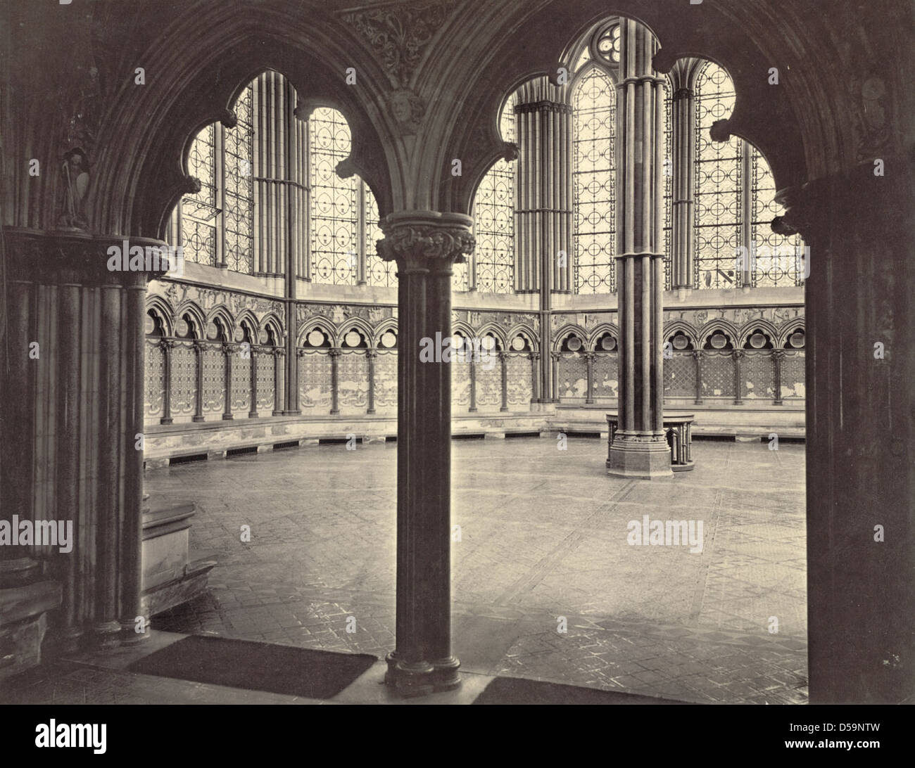 A photograph of the Chapter House at Salisbury Cathedral in England ...