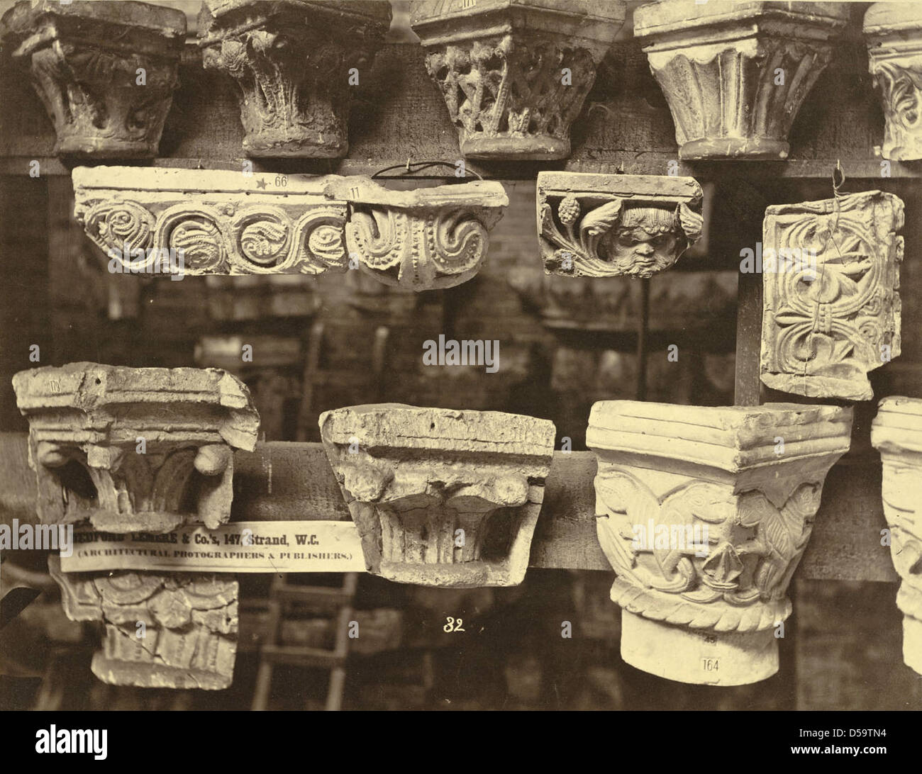 Royal Architectural Museum. Plaster Casts (Capitals) from the Worksop Priory and Adel Church, Yorkshire Stock Photo