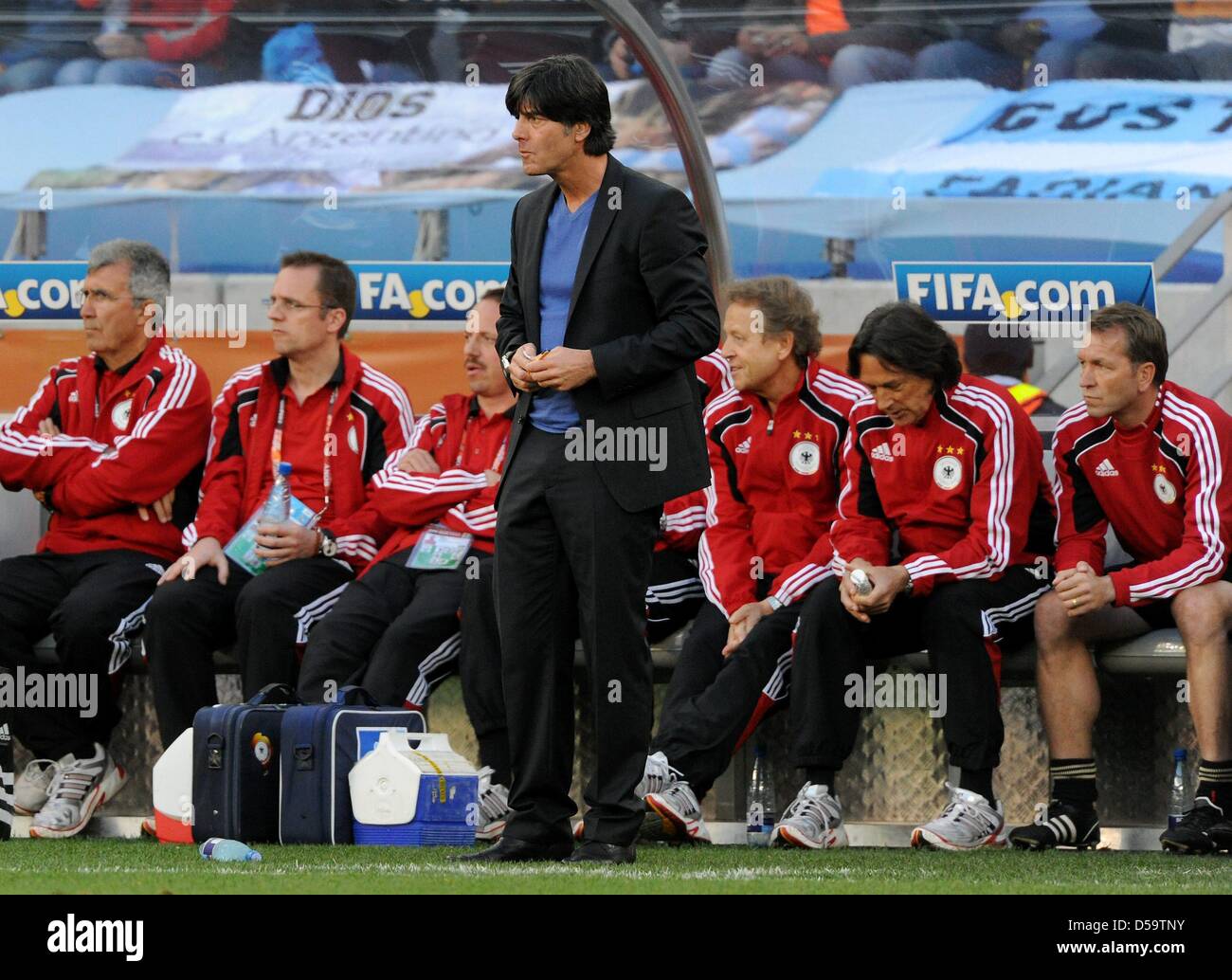 German coach Joachim Loew during the 2010 FIFA World Cup quarterfinal match between Argentina and Germany at the Green Point Stadium in Cape Town, South Africa 03 July 2010. Germany won 4-0. Photo: Marcus Brandt dpa - Please refer to http://dpaq.de/FIFA-WM2010-TC Stock Photo
