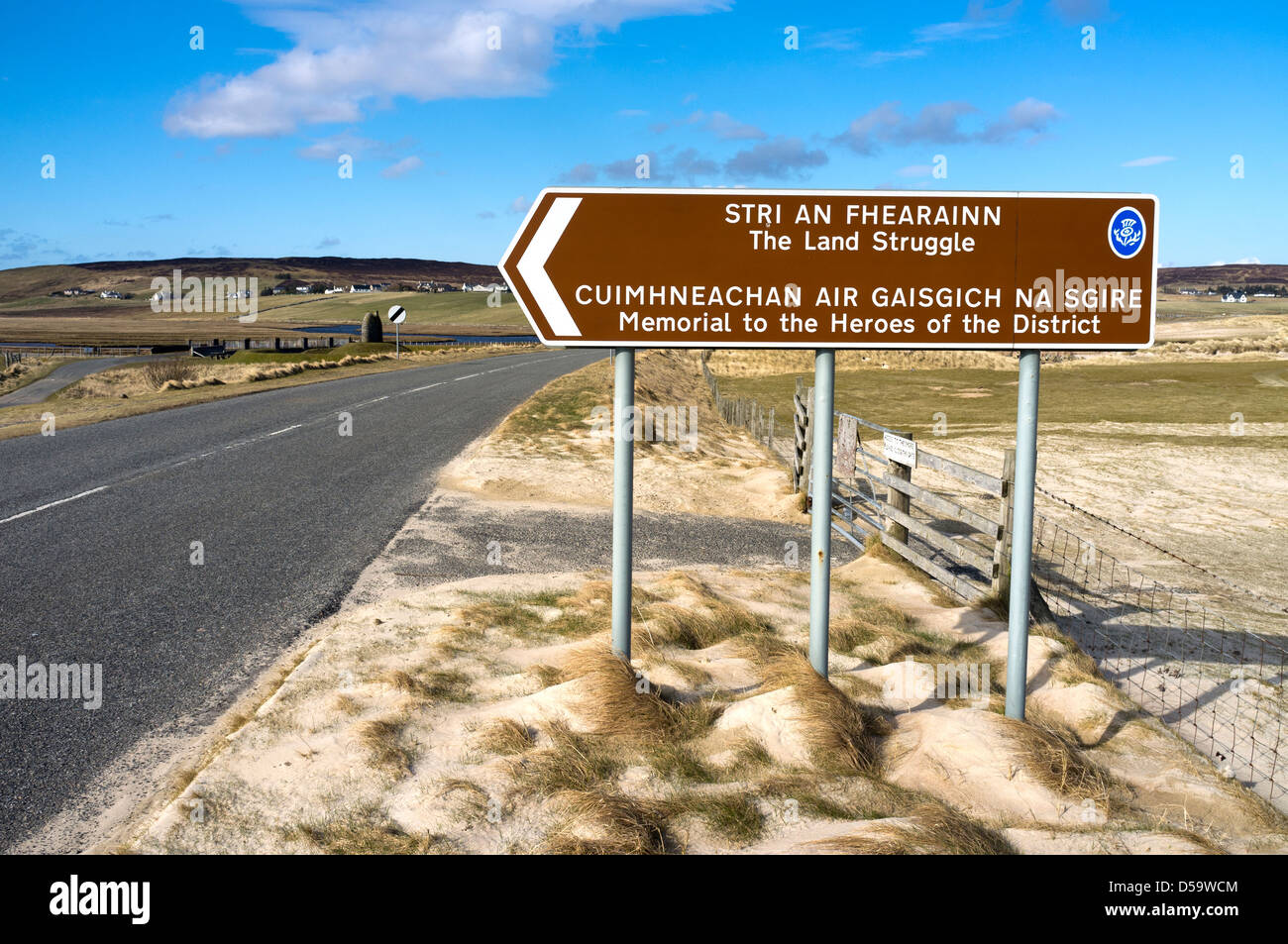 Road Sign pointing to the memorial to the heroes of the district Isle of Lewis Western Isles Outer Hebrides Scotland UK Europe Stock Photo
