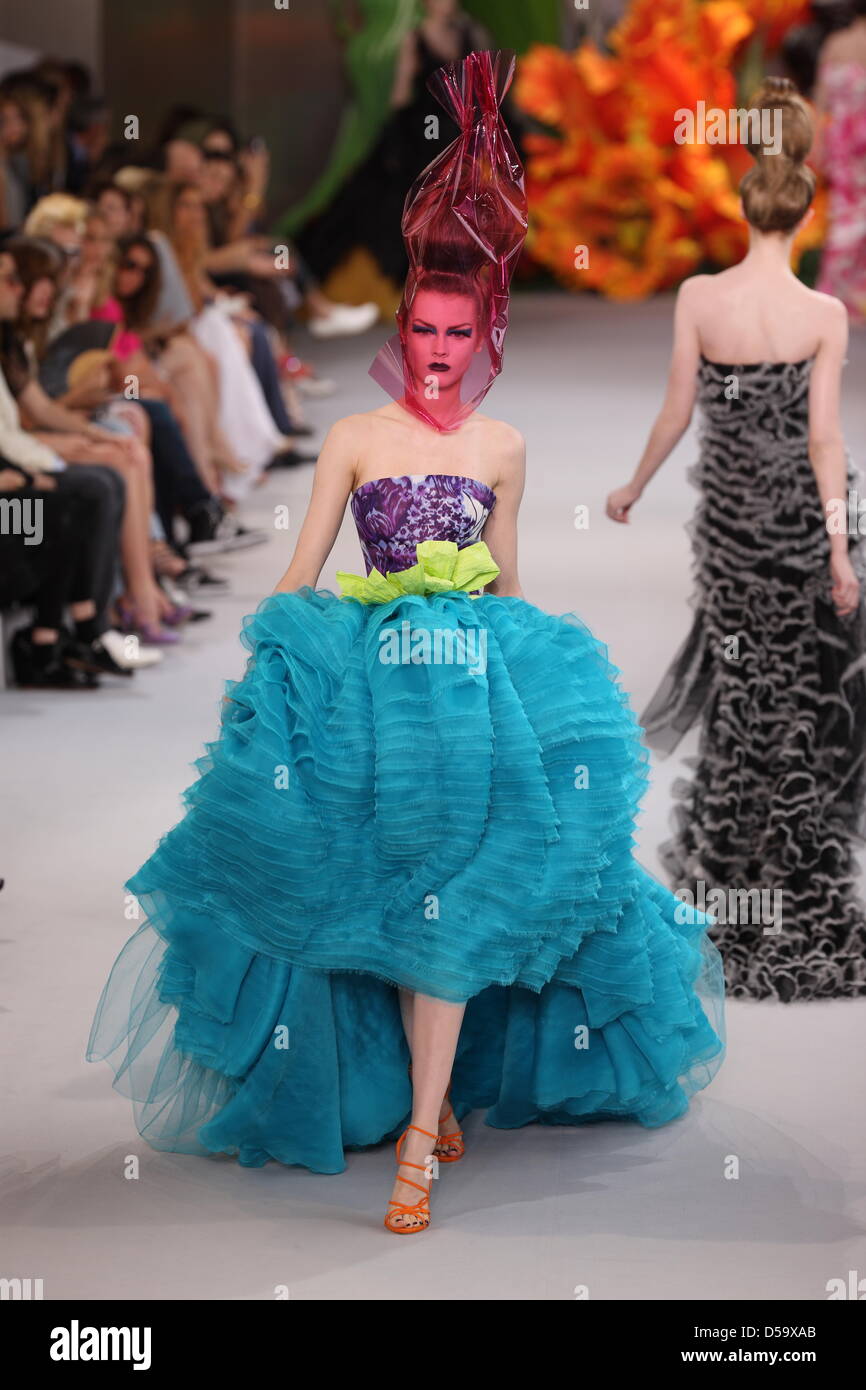 A model wears a creation as part of Christian Dior Haute Couture