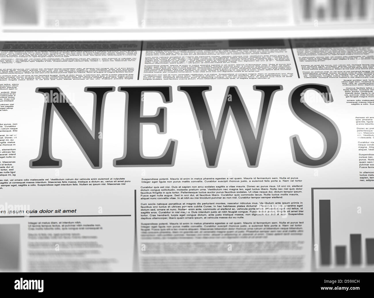 Illustration of a newspaper with news related text, lorem ipsum text Stock Photo