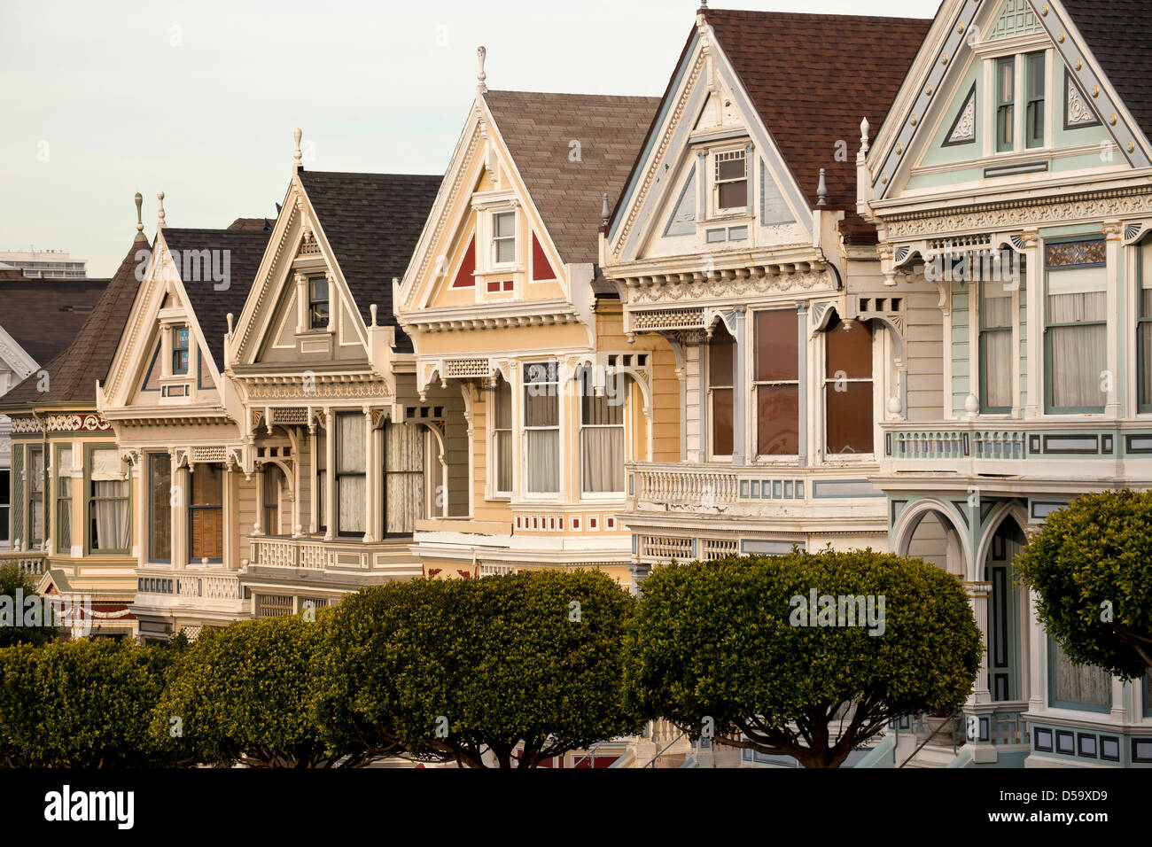 Victorian houses Painted Ladies at Alamo Square, San Francisco, California, United States of America, USA Stock Photo