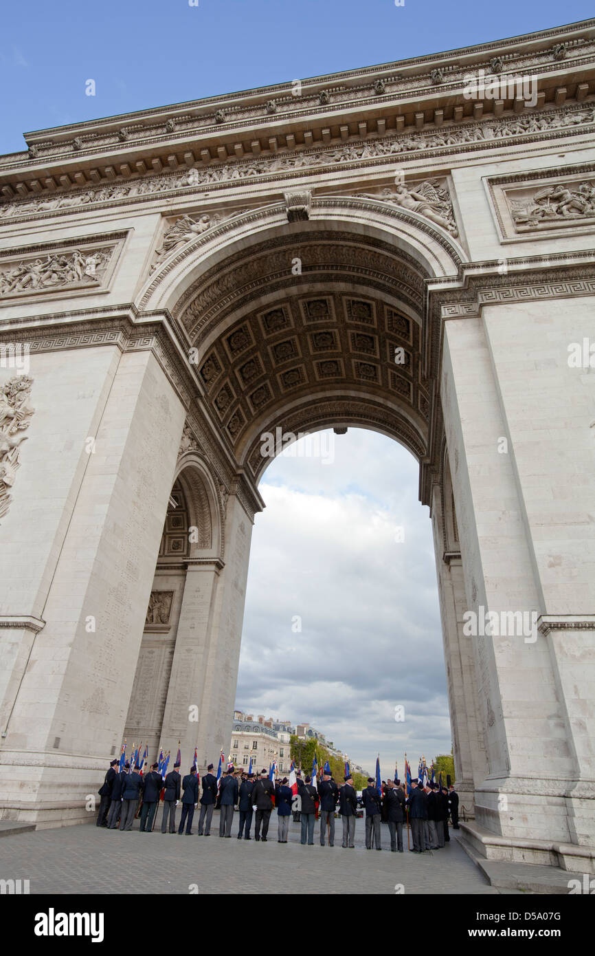 Parade of the Paris Fire Brigade - French Brigade des Sapeurs-Pompiers de Paris at Arc de Triomphe; Stock Photo