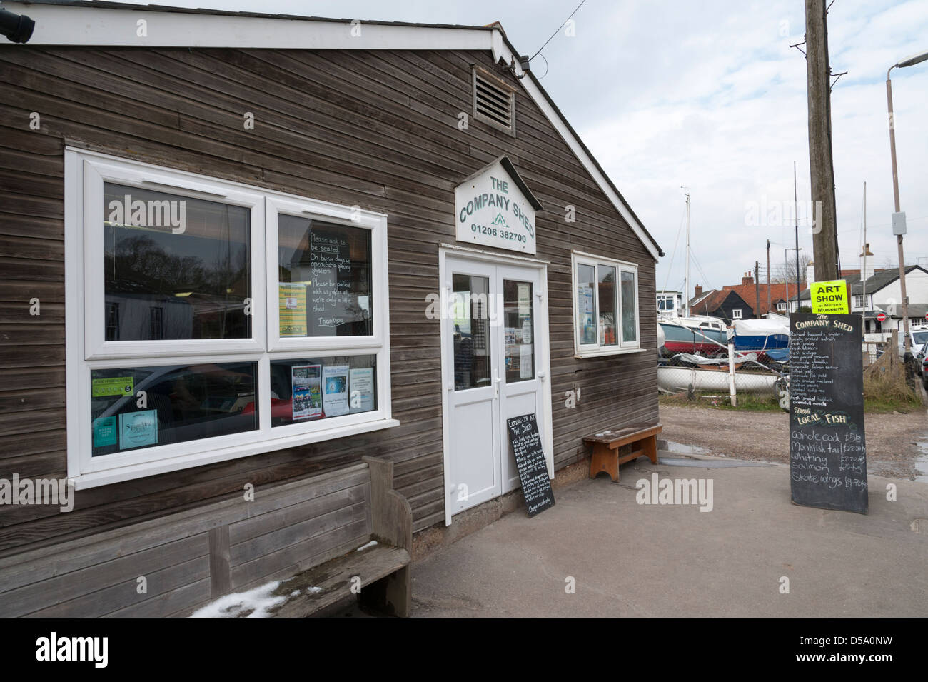 The Company Shed fish shop cafe and restaurant Mersea Island near Colchester UK Stock Photo