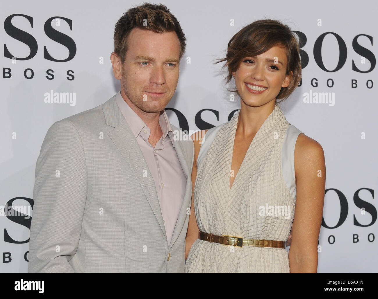 The Scottish actor Ewan McGregor (L) and the American actress Jessica Alba  (R) visit the show of Hugo Boss during the Mercedes-Benz Fashion Week in  Berlin, Germany, 8 July 2010. Until 11