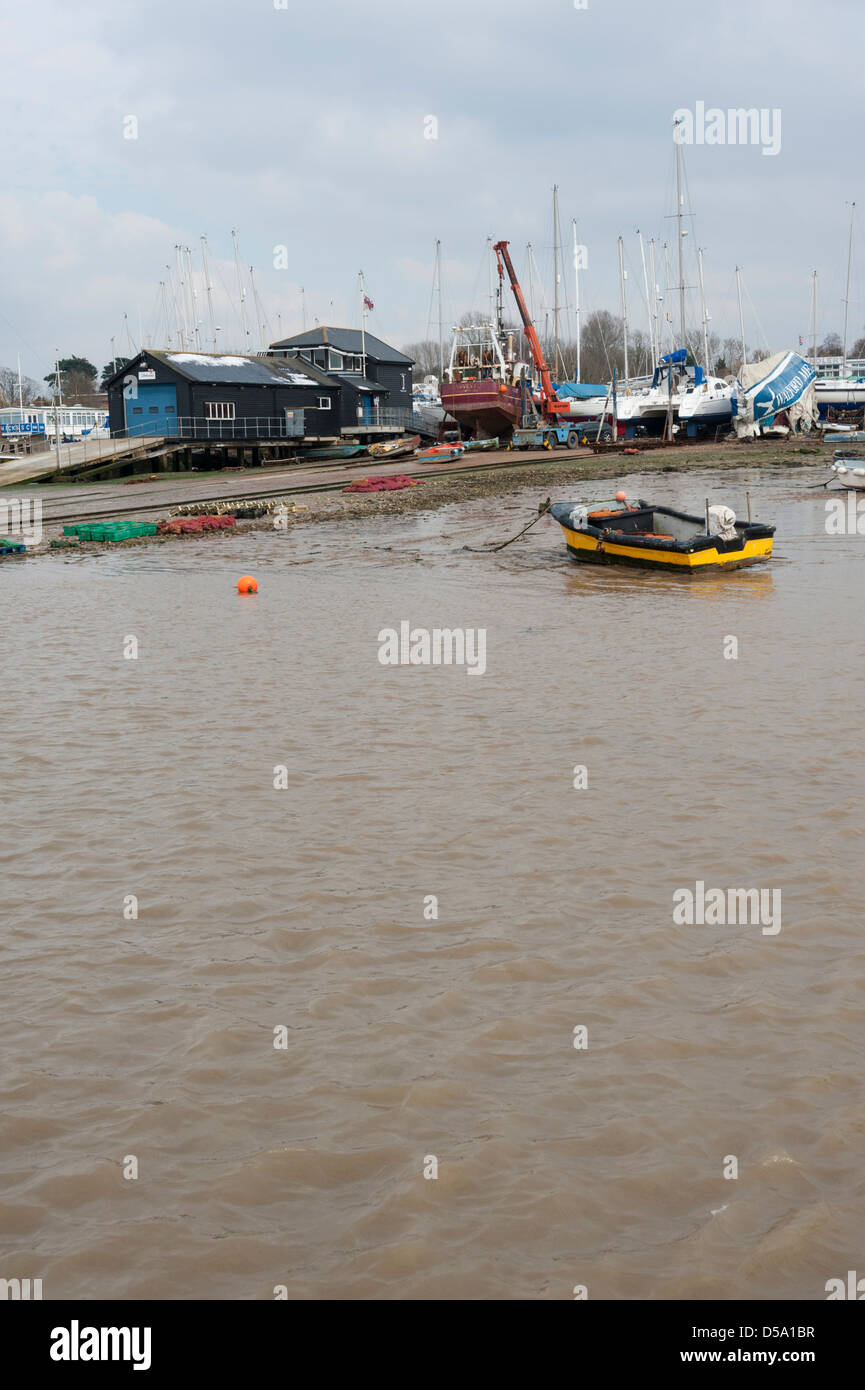 Boats moored at West Mersea Colchester UK Stock Photo Alamy
