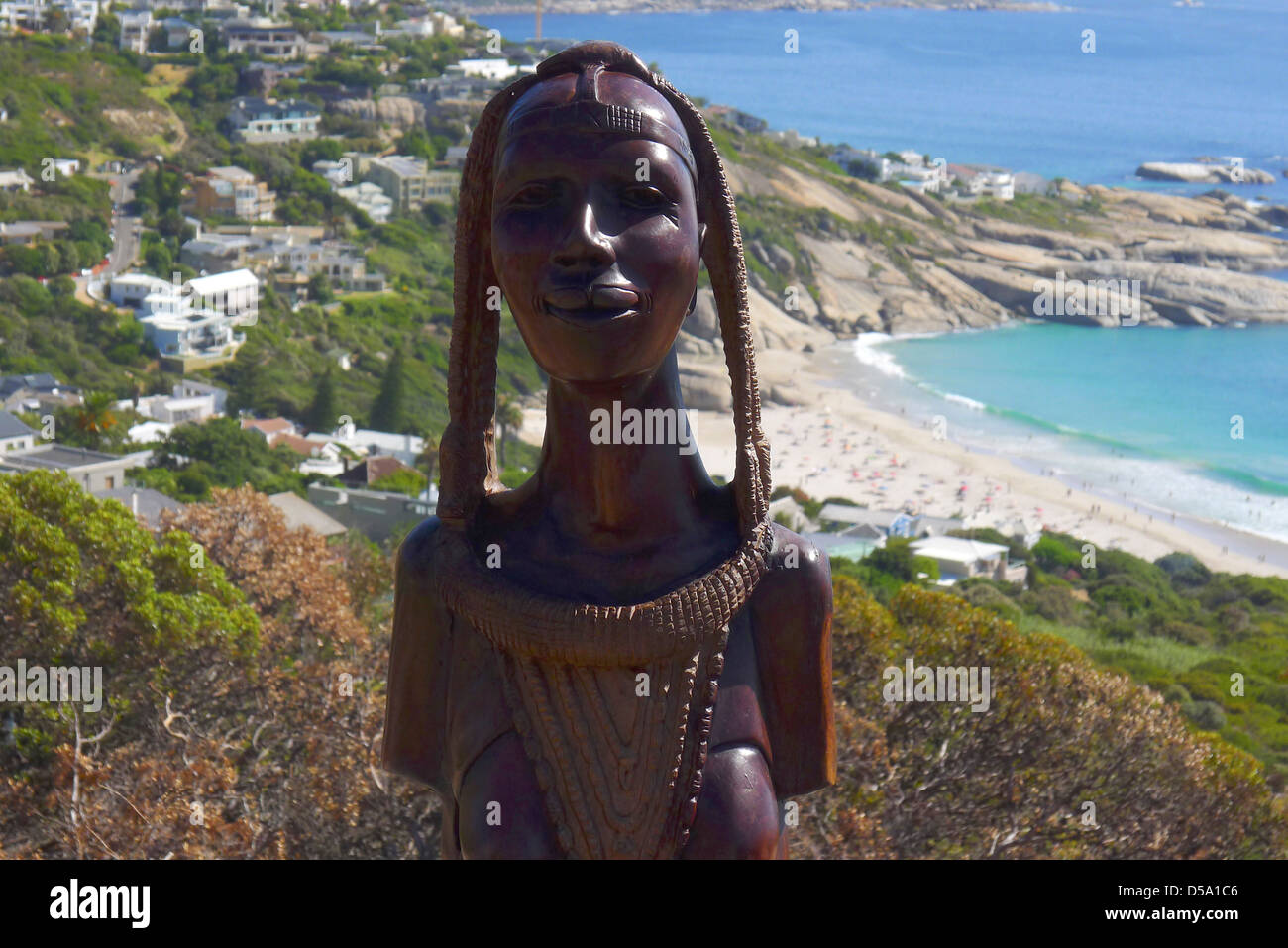 traditional wooden sculpture, camps bay, cape town, south africa Stock
