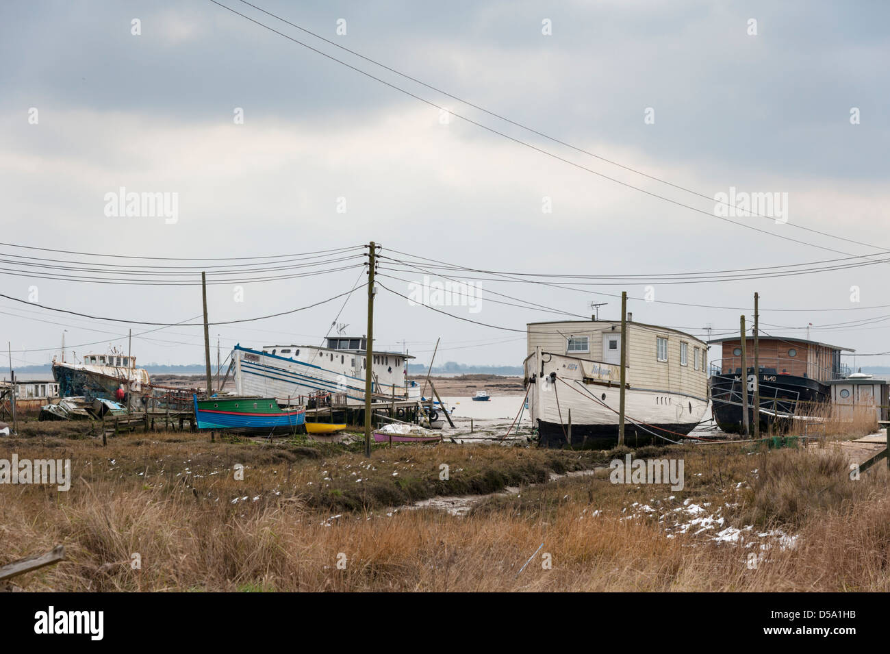 Houseboats moored at Coast Road West Mersea Colchester UK Stock Photo