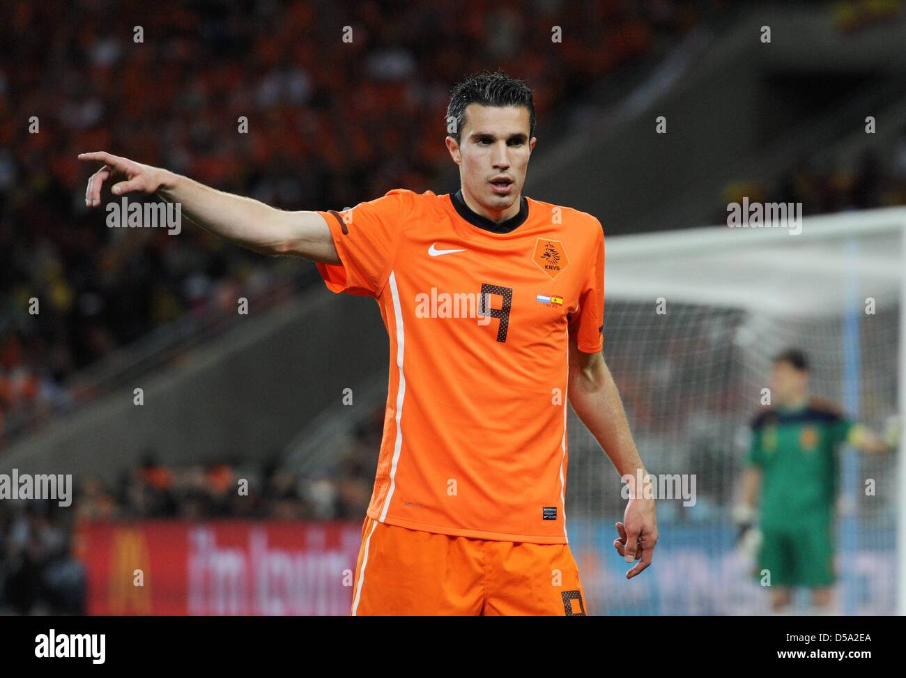 Dutch Robin van Persie gestures during the 2010 FIFA World Cup final match between the Netherlands and Spain at Soccer City Stadium in Johannesburg, South Africa 11 July 2010. Photo: Marcus Brandt dpa - Please refer to http://dpaq.de/FIFA-WM2010-TC  +++(c) dpa - Bildfunk+++ Stock Photo