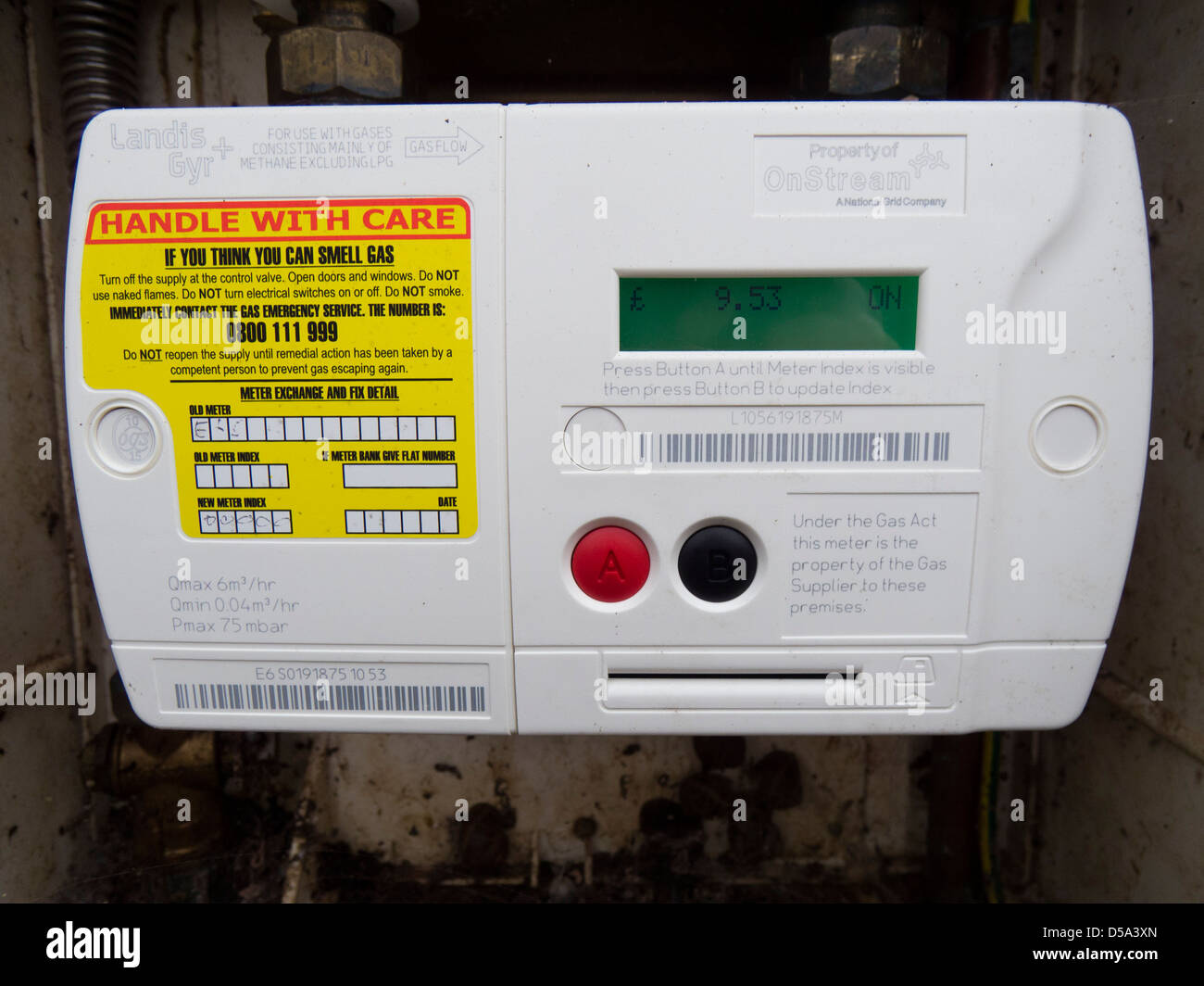 Prepaid Gas meter for UK house. Stock Photo