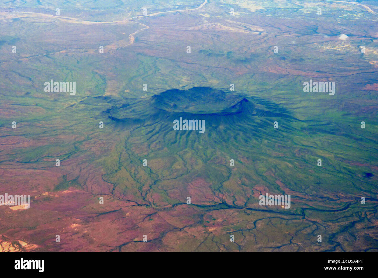 aerial view of a crater in africa Stock Photo