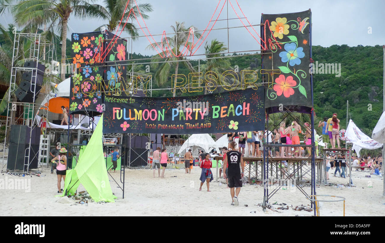 Morning after whole night full moon party in Koh Phangan of Thailand, 2011. Stock Photo