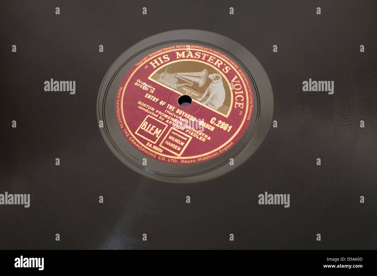 His Master's Voice gramophone record. Stock Photo