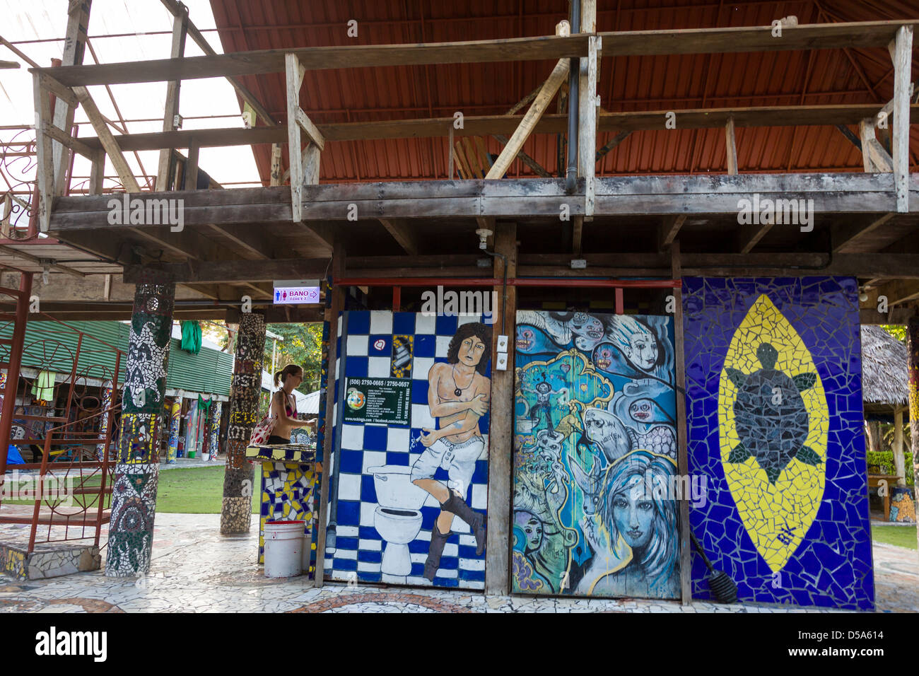 Unique mural artwork adorns the wall of Rocking J's Hostel, Puerto Viejo de Talamanca, Limon Province, Costa Rica Stock Photo