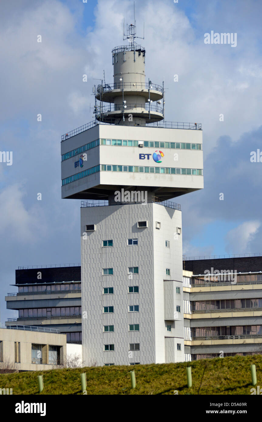 BT brand logo on British Telecom telecommunication tower at Adastral Park  research campus building Martlesham Ipswich Suffolk East Anglia England UK  Stock Photo - Alamy