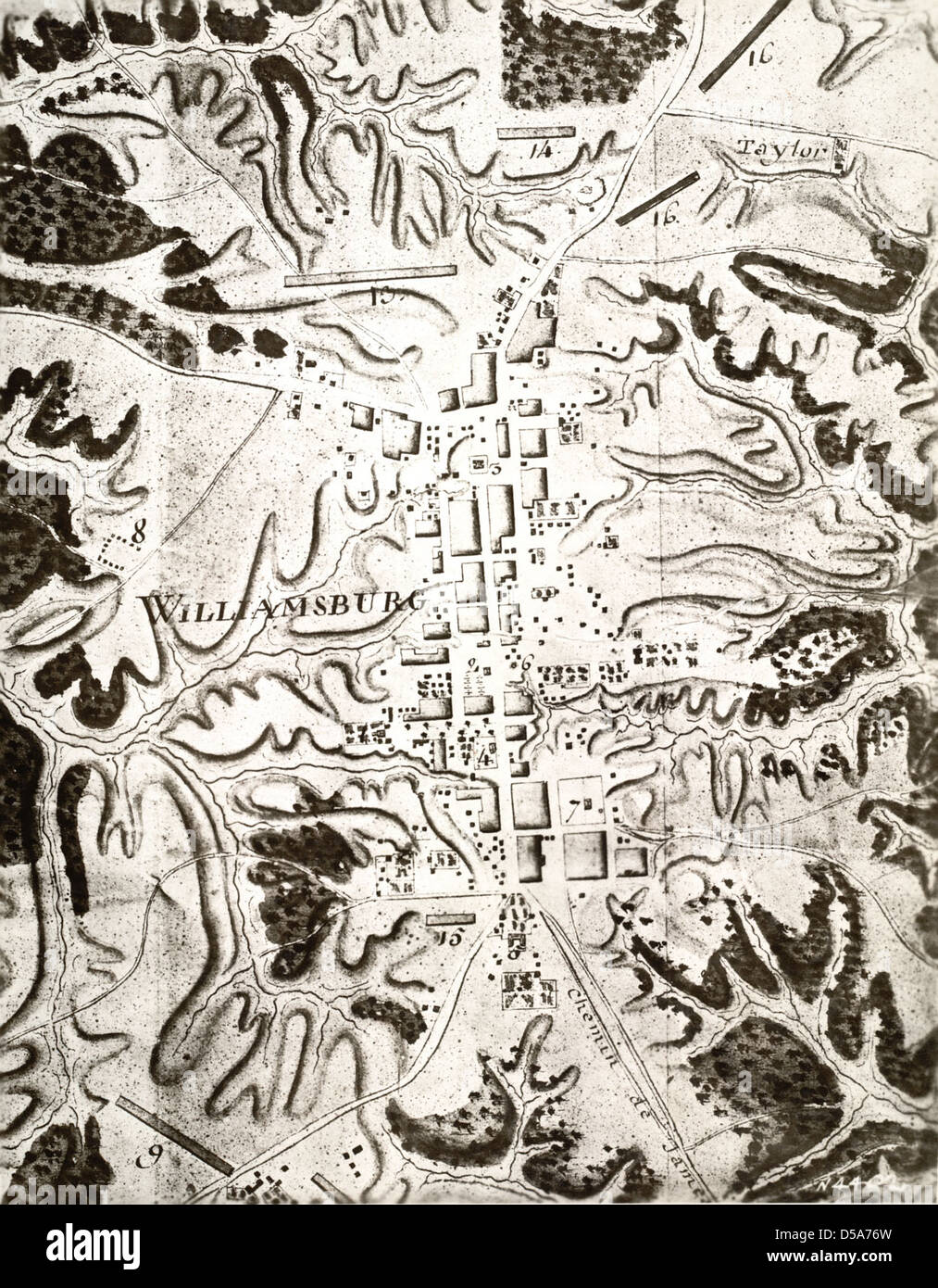 Rochambeau Military Map of Williamsburg, Virginia Stock Photo
