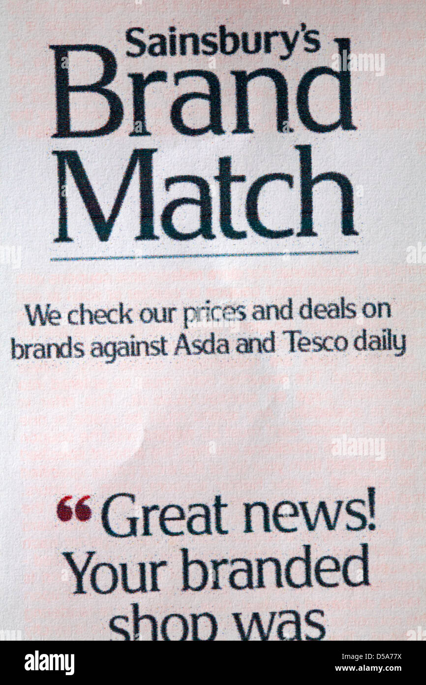 Sainsbury's Brand Match comparing prices with Asda and Tesco Stock