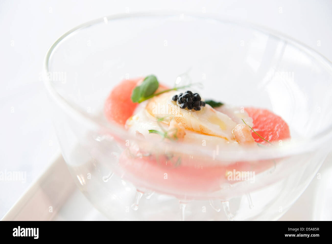 lobster, caviar and pink grapefruit, first course seafood starter Stock Photo