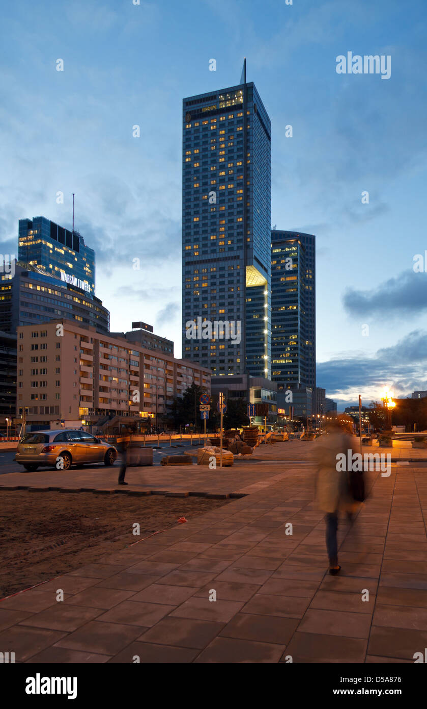 Warsaw, Poland, an overview of the city center in the evening Ulica Emilii Plater Stock Photo