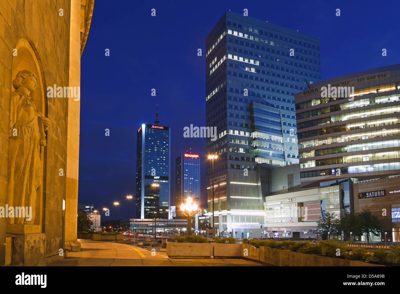 Warsaw, Poland, office building and look at the Marriott Hotel Stock Photo