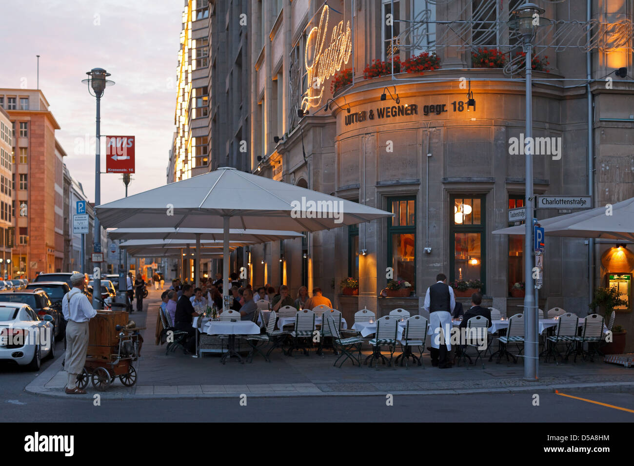 Berlin, Germany, restaurant Lutter and Wegner, Charlotte street corner Taubenstrasse Stock Photo