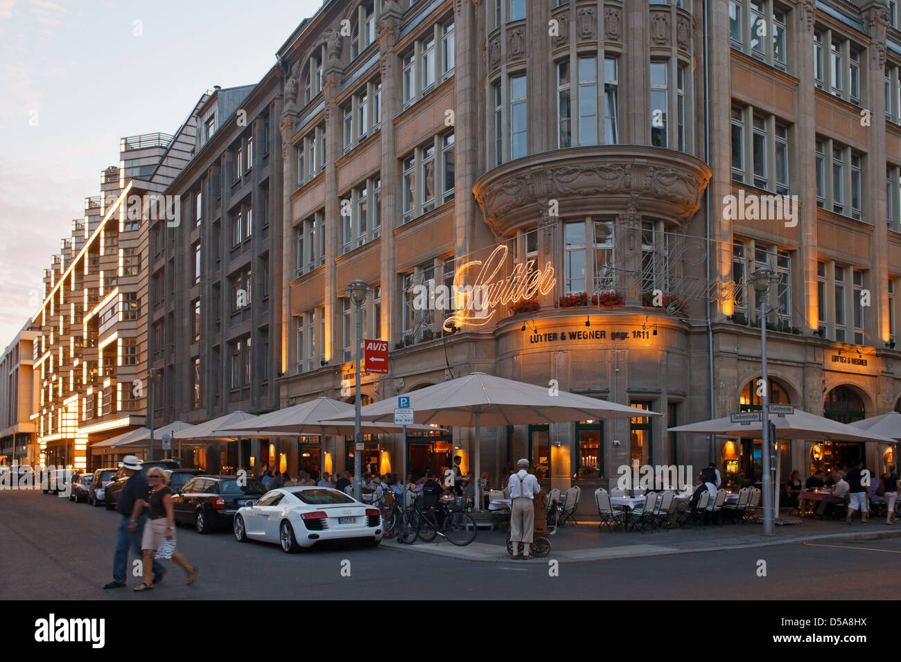 Berlin, Germany, restaurant Lutter and Wegner, Charlotte street corner Taubenstrasse Stock Photo