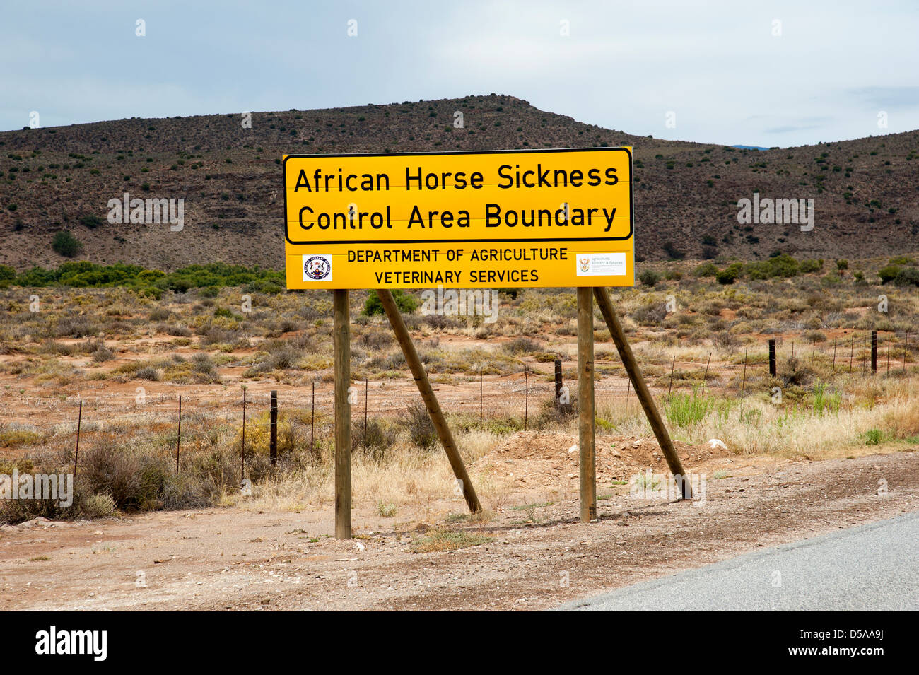 African Horse Sickness control area boundary roadside sign on R62 highway close to Barrydale Western Cape South Africa Stock Photo
