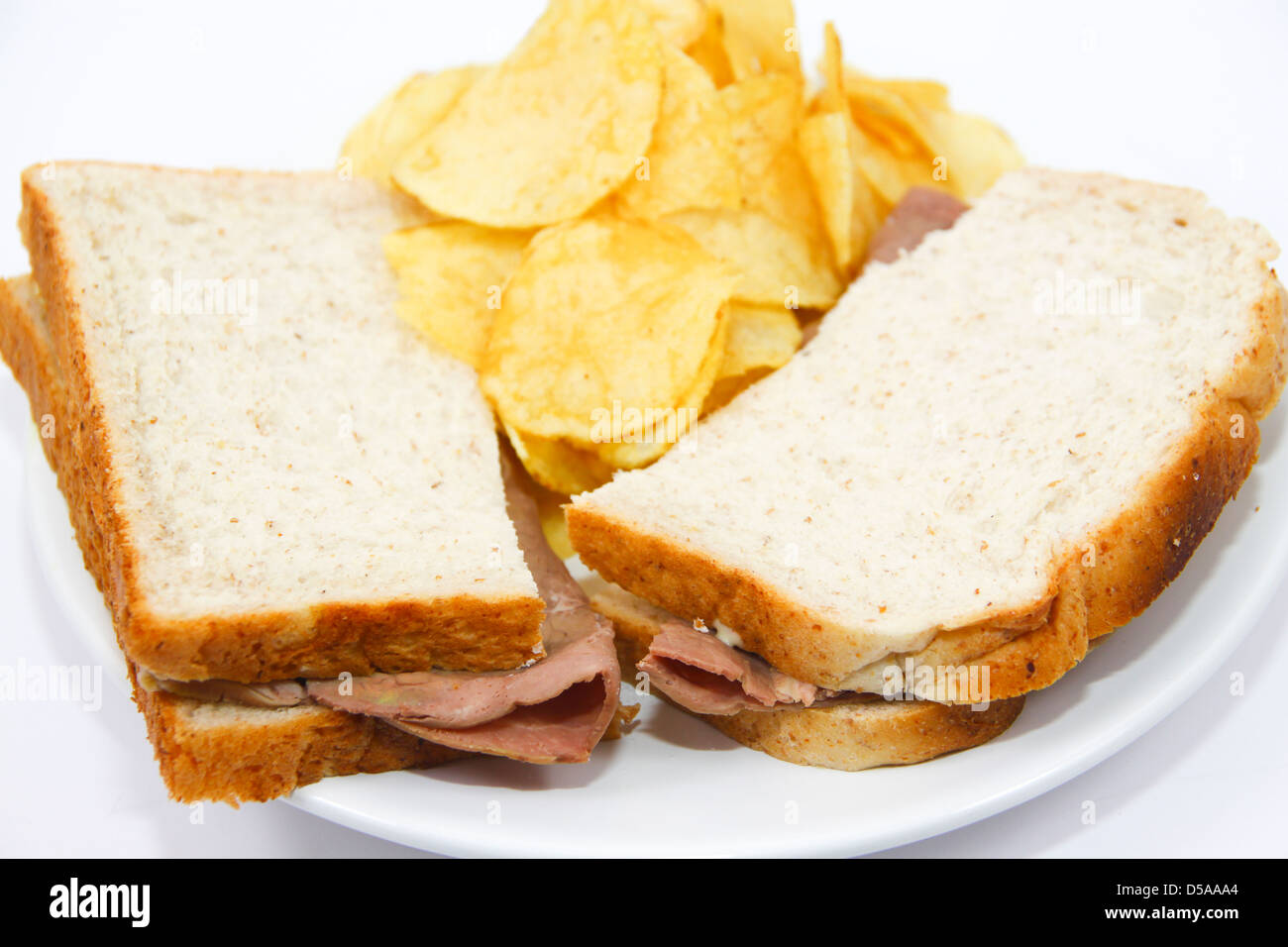 Roast beef sandwich and crisps snack lunch Stock Photo Alamy