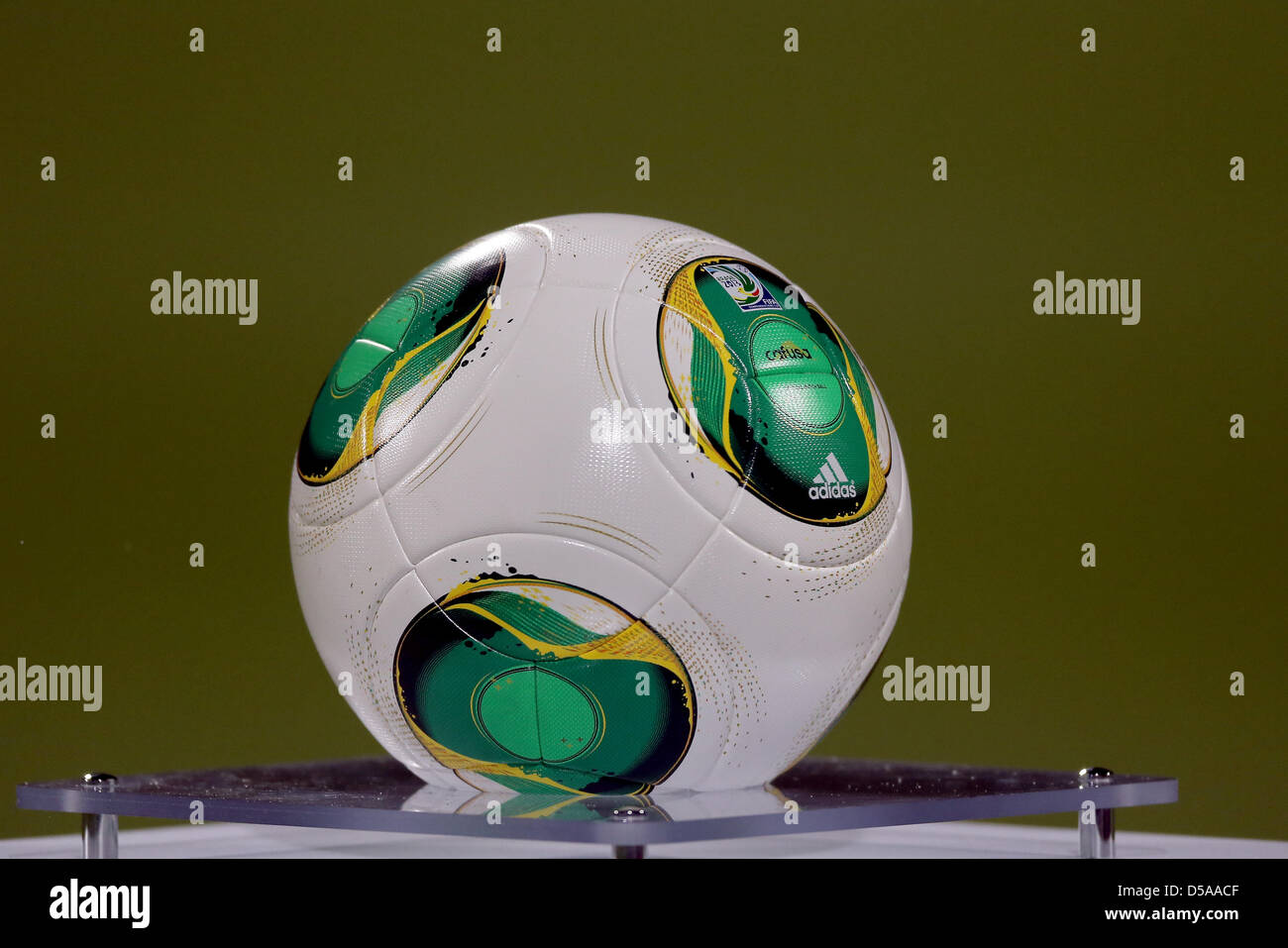 The match ball, named Cafusa, designed for the football world  championships in Brasil 2014, is seen prior to the FIFA World Cup 2014  qualification group C soccer match between Germany and Kazakhstan