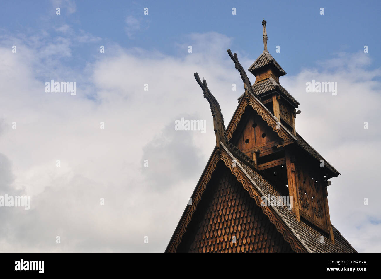 Gol stave church in Folks museum Oslo, old wooden church Stock Photo