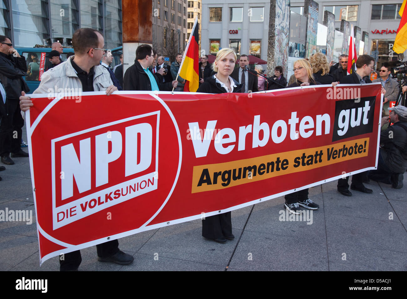 Berlin, Germany, NPD members demonstrate against a ban on the party Stock Photo