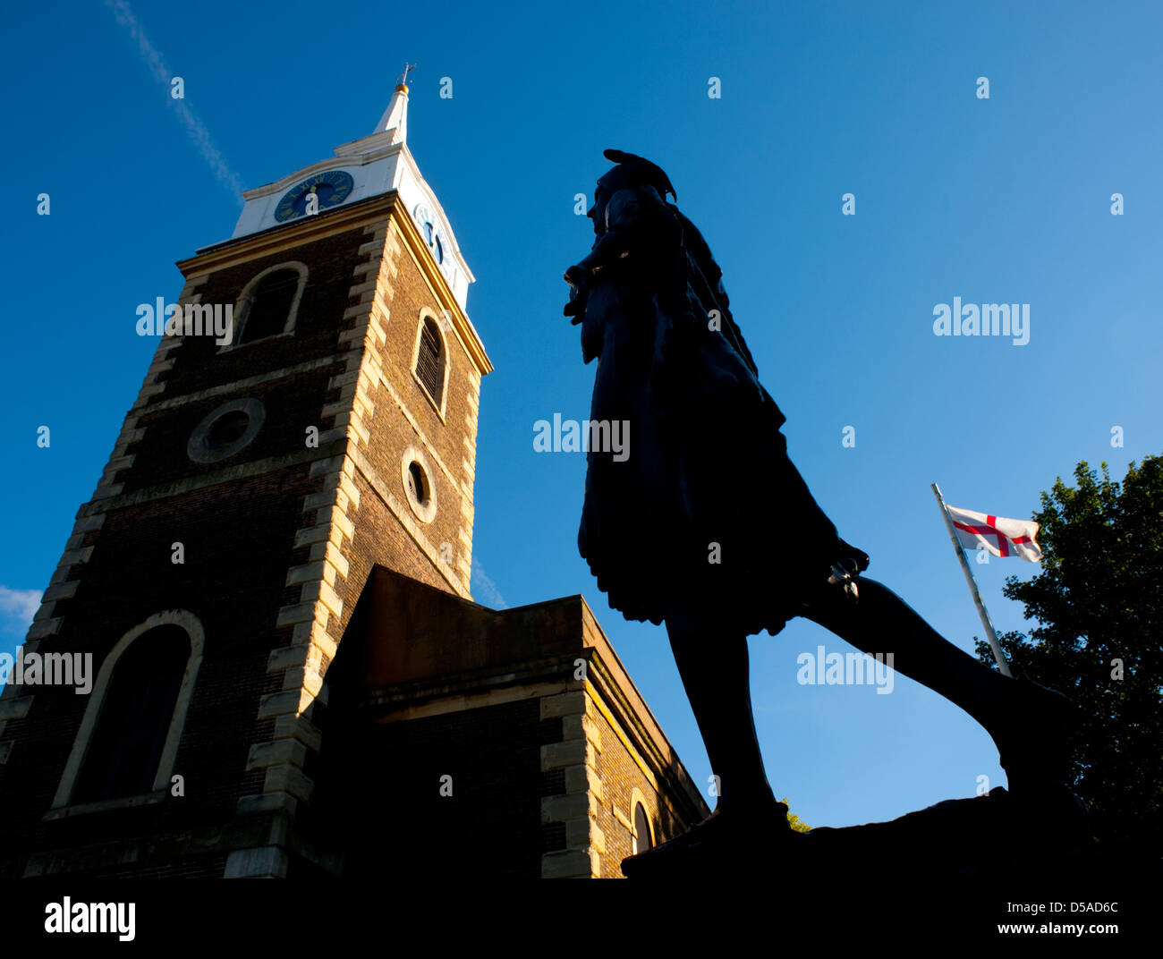 The statue of Pocahontas at St Georges church Gravesend Kent. Stock Photo