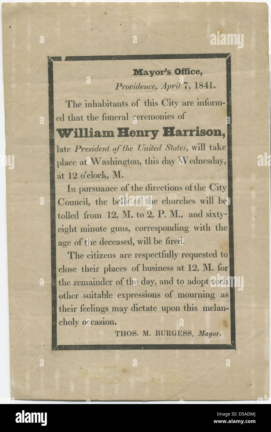 Funeral Ceremonies of William Henry Harrison Stock Photo