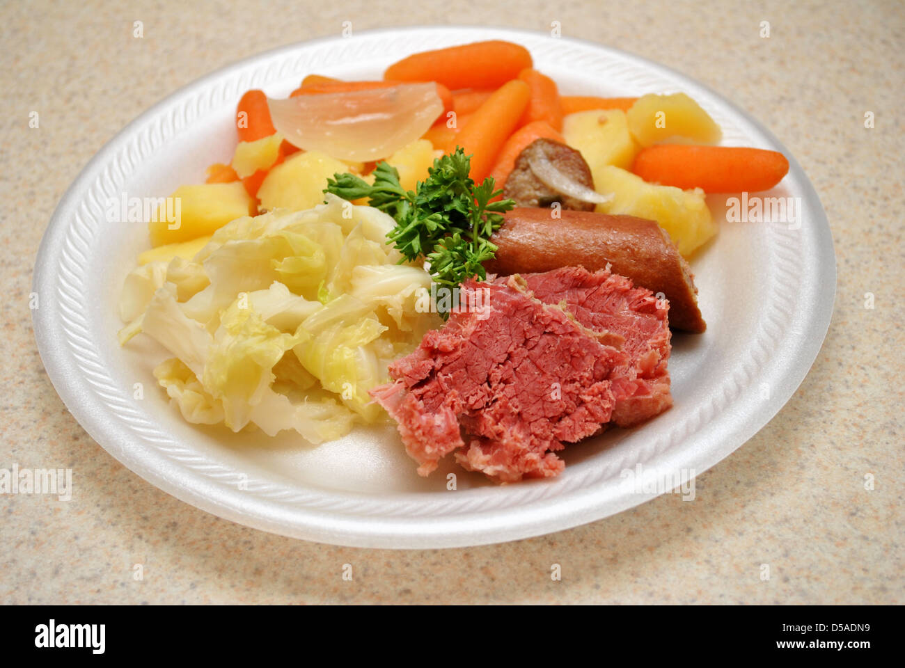 Boiled Dinner of Corned Beef and Cabbage Stock Photo Alamy