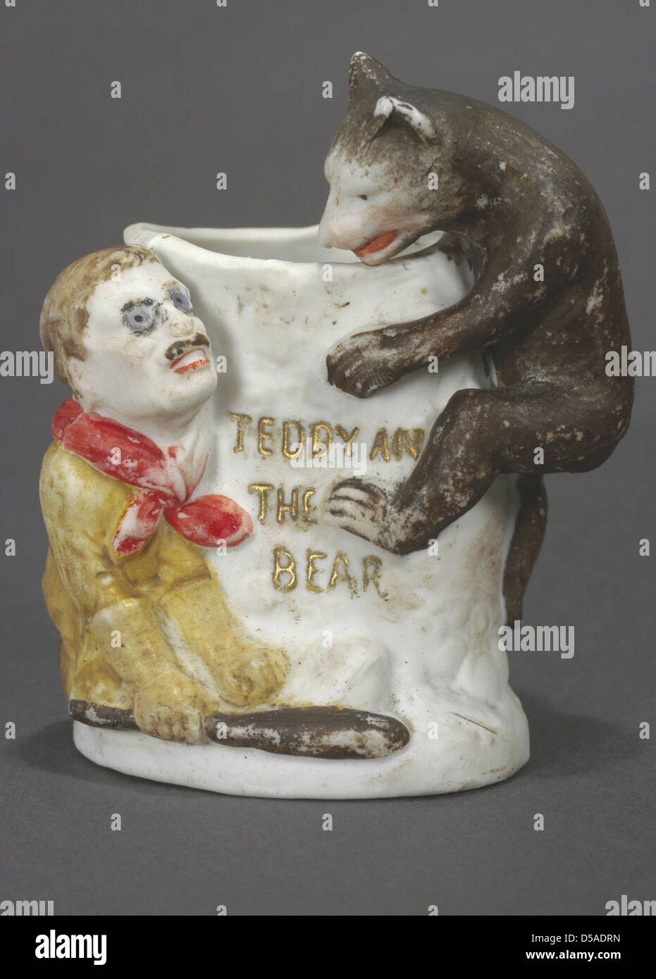 Theodore Roosevelt 'Teddy And The Bear' Caricature Ceramic Vase, ca. 1904 Stock Photo