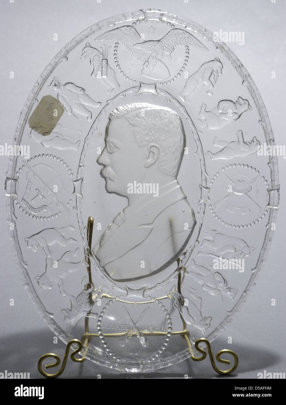 Theodore Roosevelt 'A Square Deal' Glass Portrait Platter, ca. 1904 Stock Photo