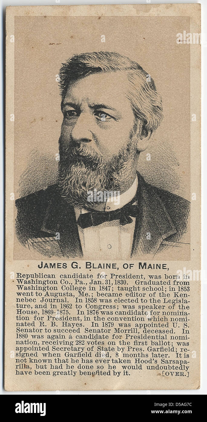 Blaine Portrait Advertising Card, ca. 1884 Stock Photo