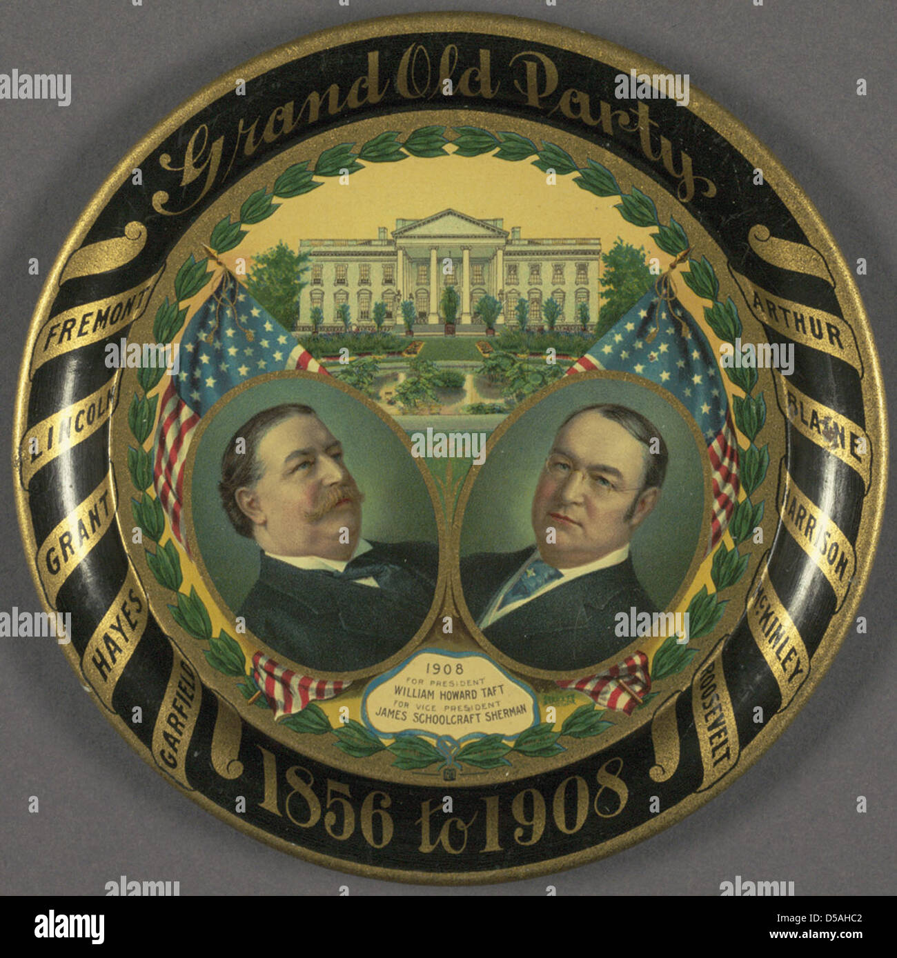 William H. Taft-Sherman 'Grand Old Party, 1856 to 1908' Tin Portrait Plate, 1908 Stock Photo