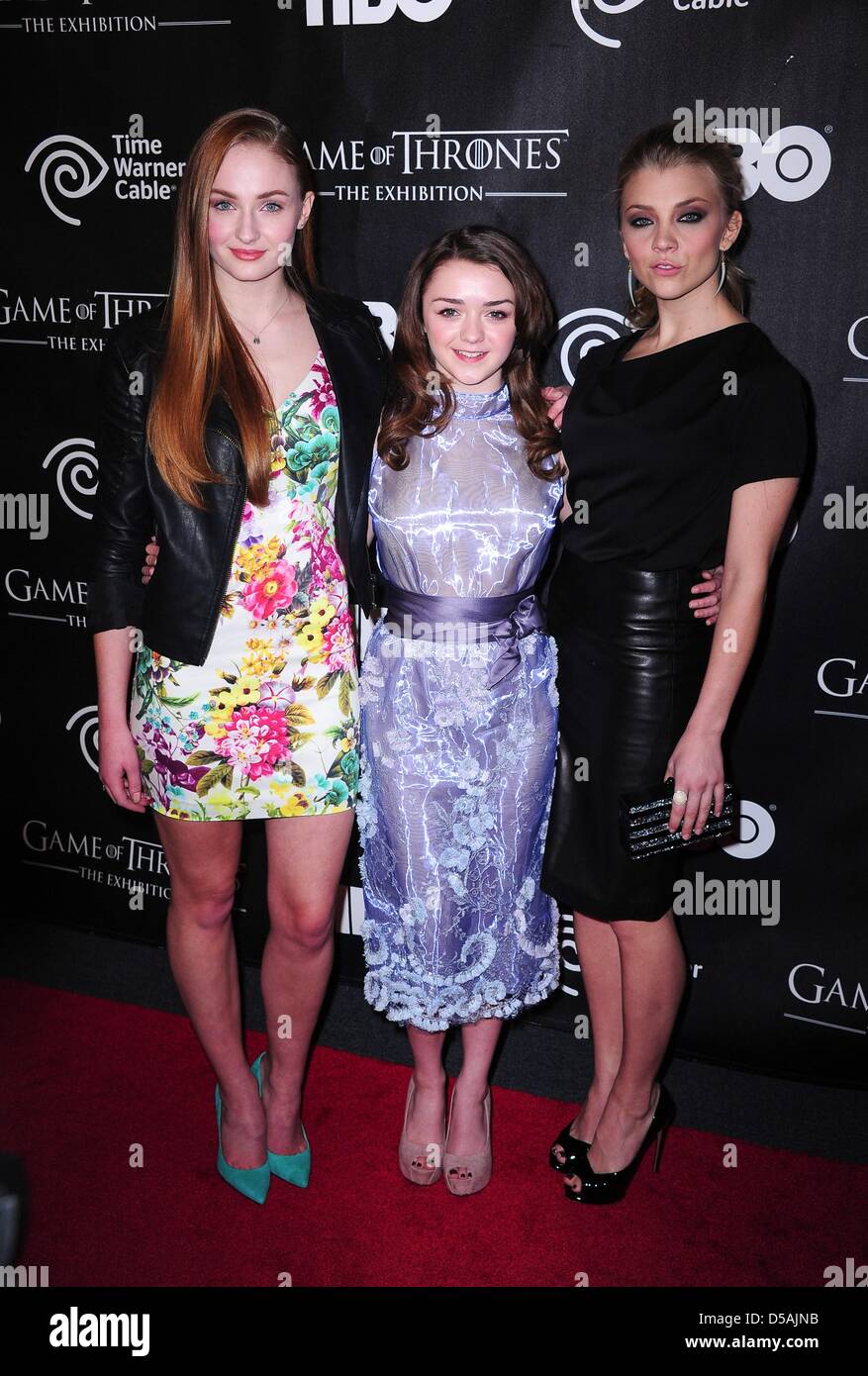 New York, USA. 27th March 2013. Sophie Turner, Maisie Williams, Natalie Dormer at arrivals for GAME OF THRONES: The Exhibition Opening Night, 3 West 57th Street, New York, NY March 27, 2013. Photo By: Gregorio T. Binuya/Everett Collection/Alamy Live News Stock Photo