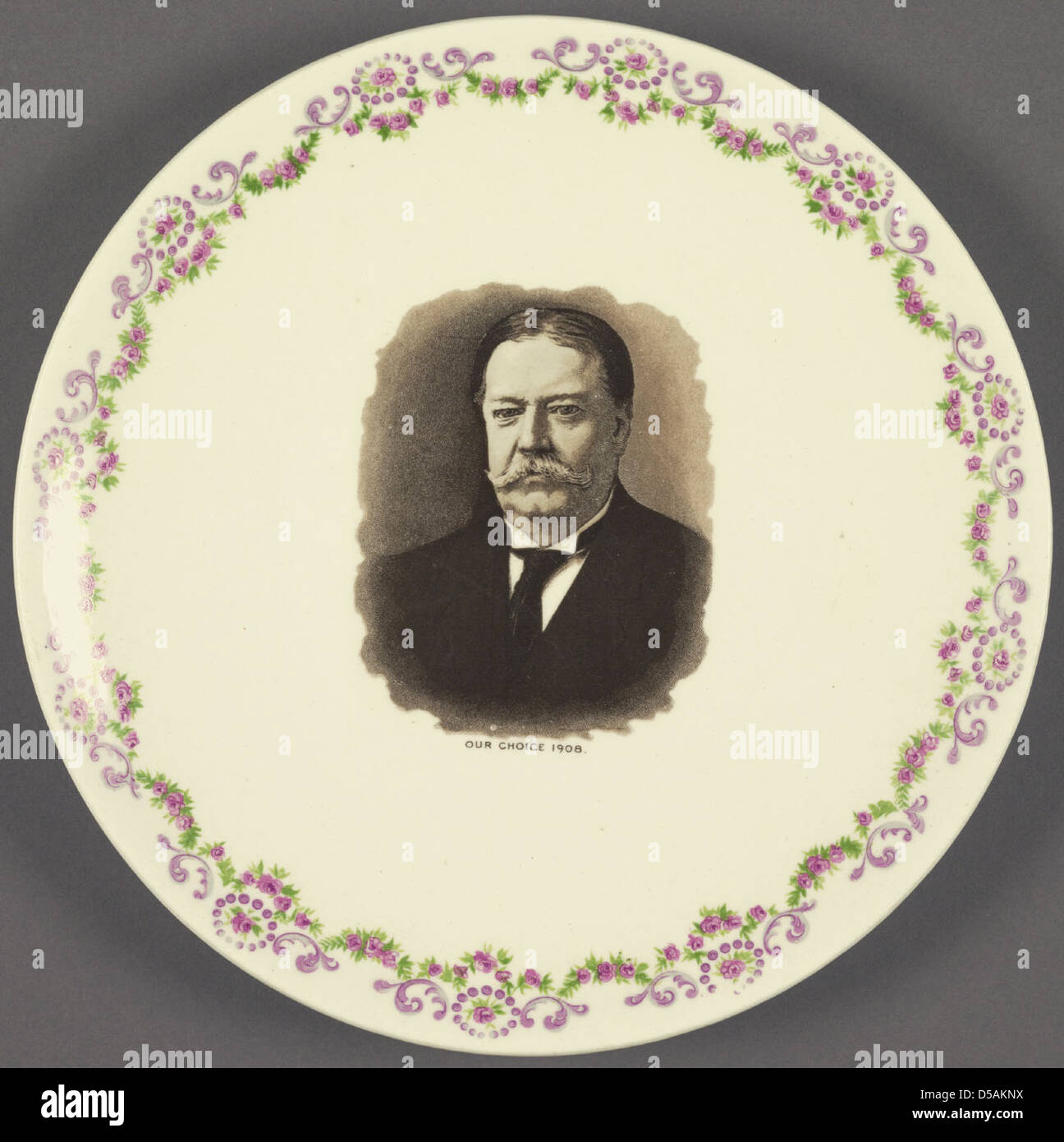 William H. Taft 'Our Choice 1908' Ceramic Portrait Plate Stock Photo