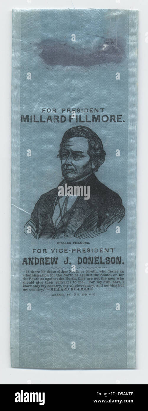 Fillmore-Donelson Portrait Campaign Ribbon, ca. 1856 Stock Photo