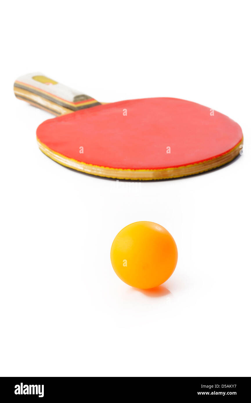 Table tennis racket and ball on white background Stock Photo