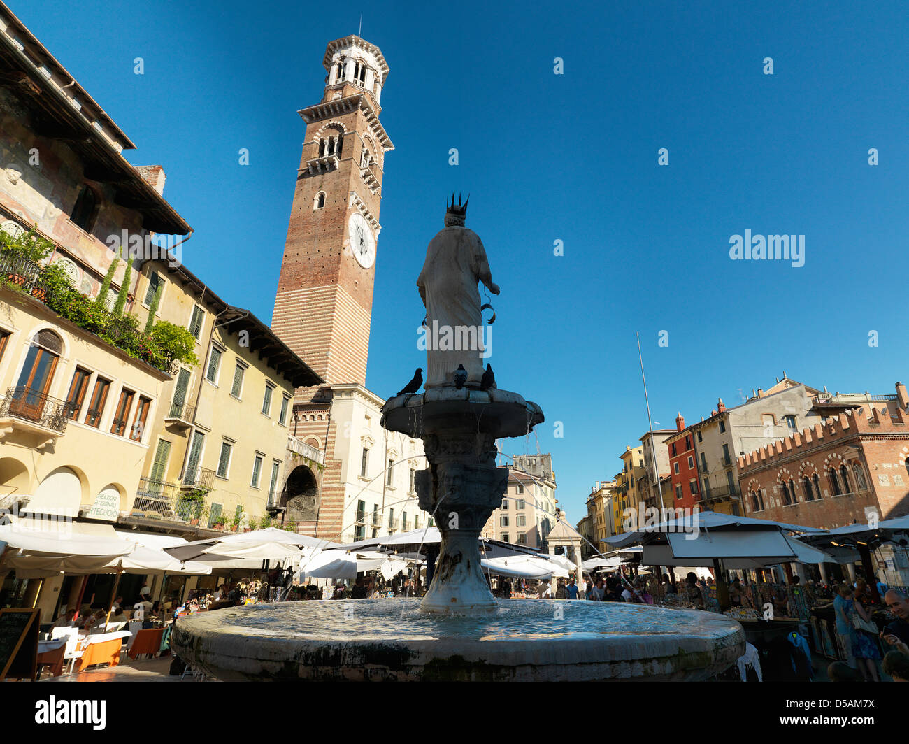Verona, Italy, the Piazza delle Erbe, the most famous square in the old