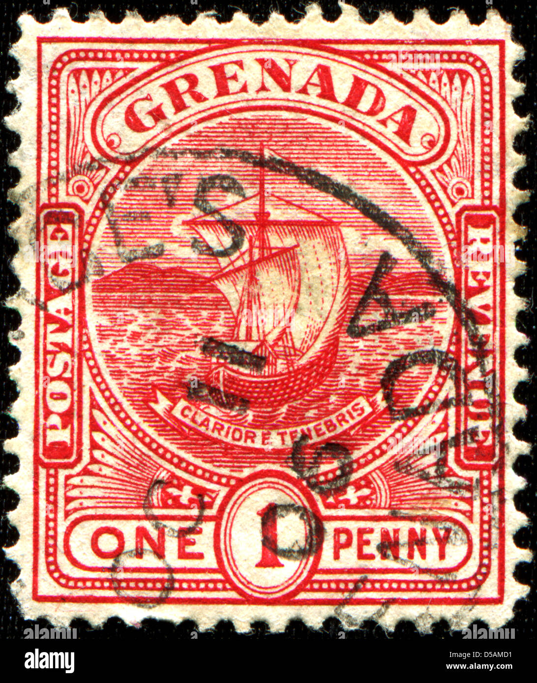 GRENADA - CIRA 1906: A stamp printed in Grenada shows Badge of the Colony, circa 1906 Stock Photo