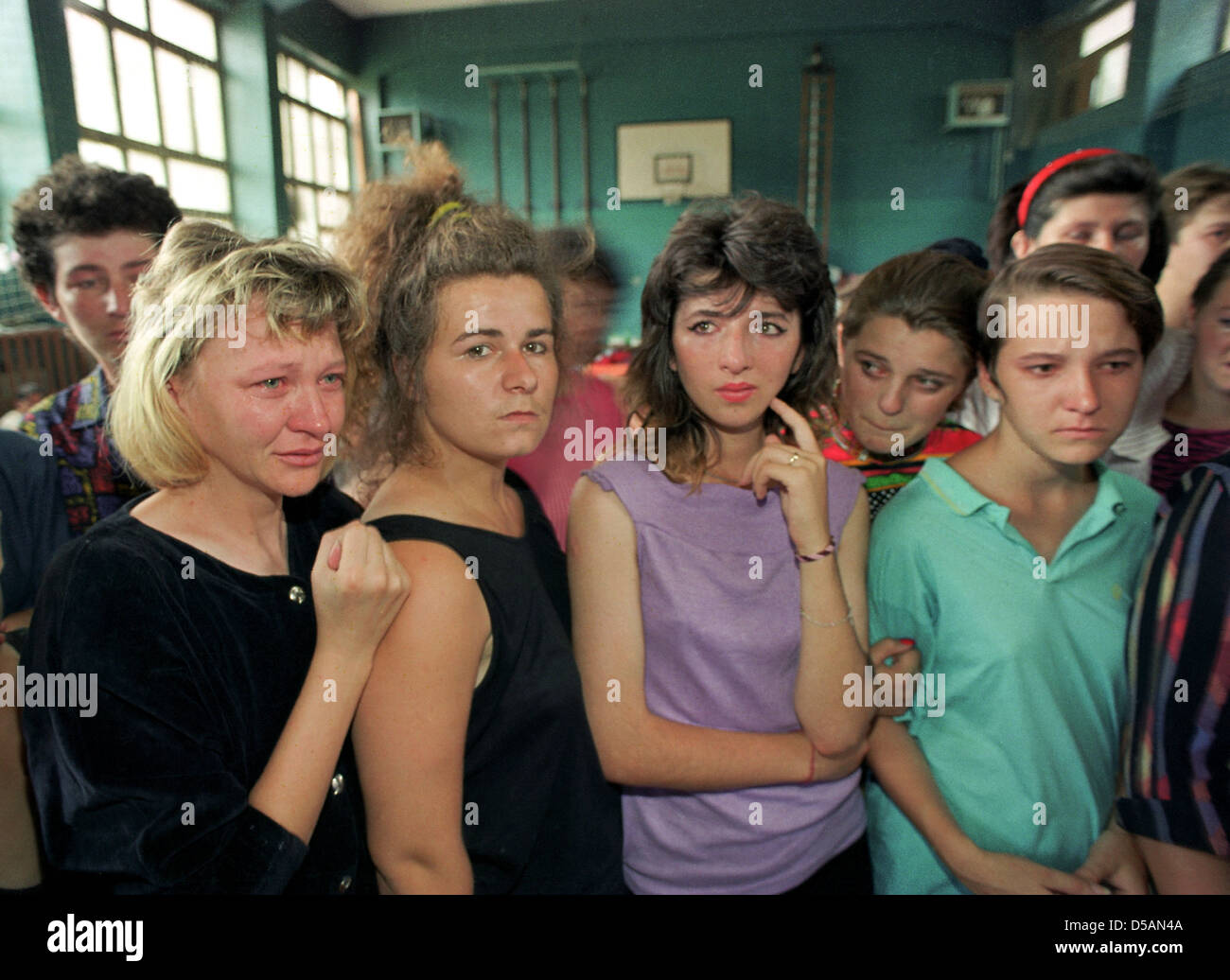 Rape victims gathered in a gym in Tuzla, Bosnia and Herzegovina Stock Photo